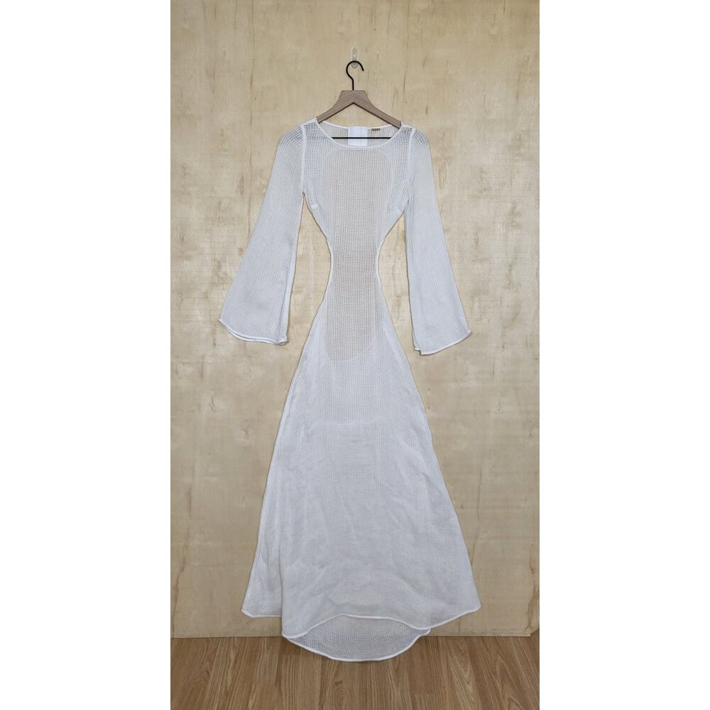 Size:XS Cult Gaia Ivory Textured Maxi Dress Bell Sleeve Open Back
